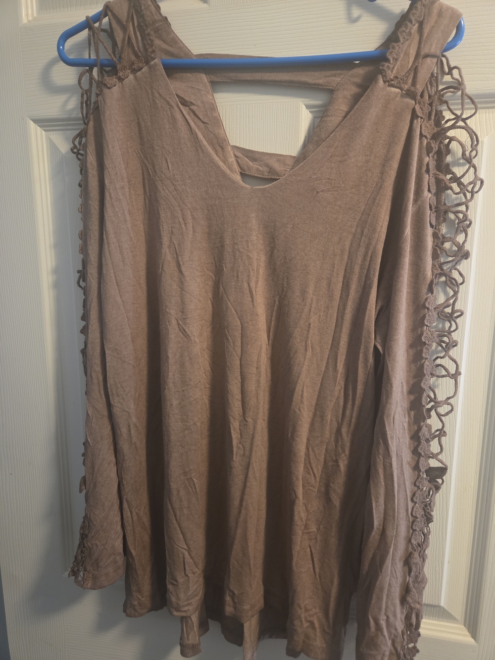 Indigo Women's Taupe Brown Open-Shoulder Blouse